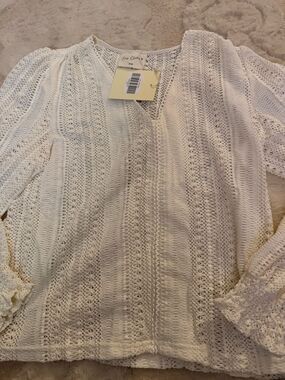 Easy Clothes Cream Crochet V-Neck Top